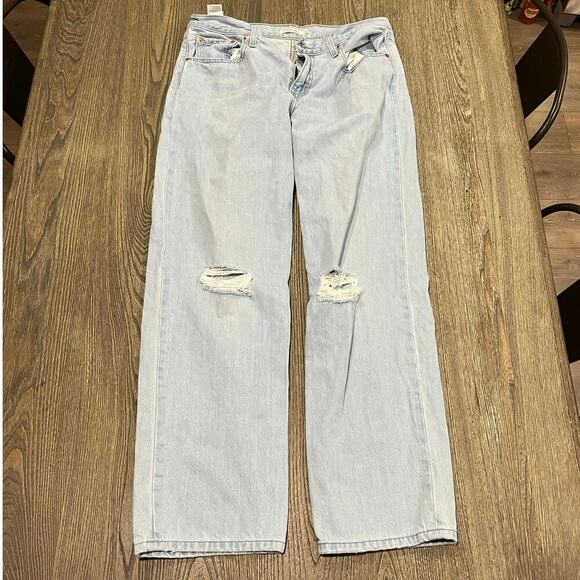 Levi's Low Pro Straight Jeans Mid-Rise Distressed Denim Light Wash Blue Size 31 - Picture 1 of 13